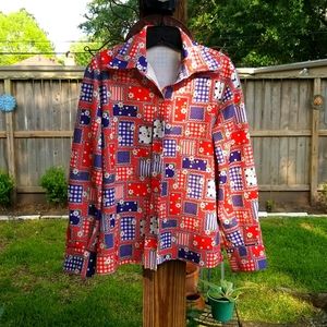 Vintage double knit polyester patchwork print top M/L